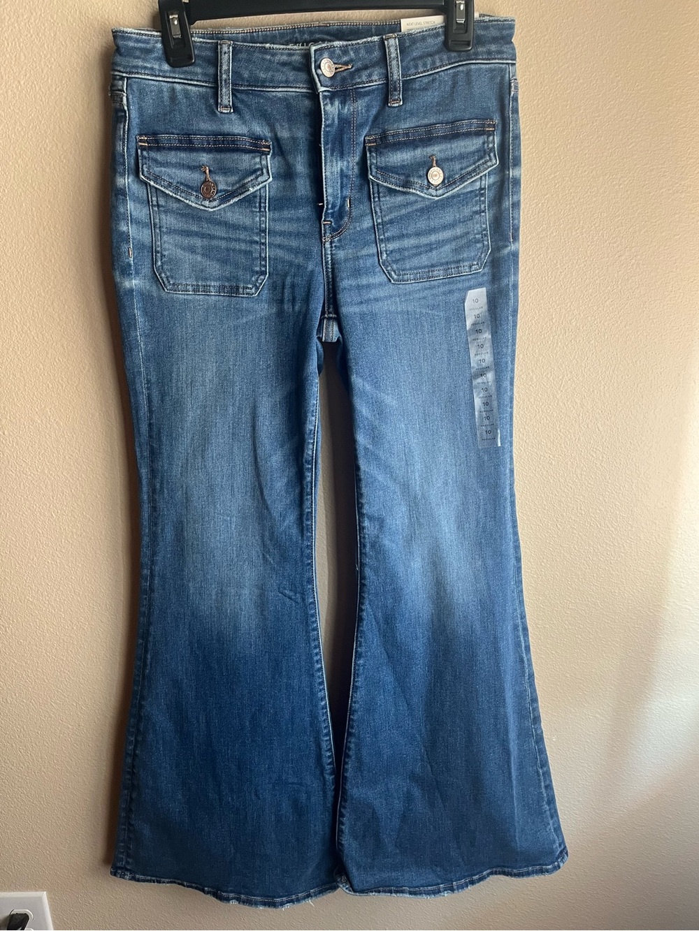 American Eagle Outfitters Blue Flare Jeans with Front Flap Pockets